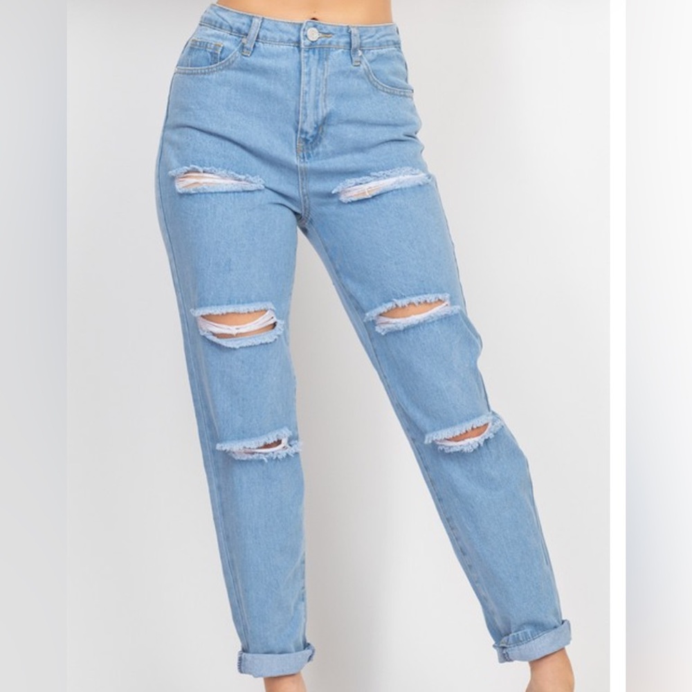 Women's Distressed Blue Jeans